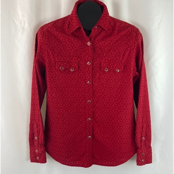 VINTAGE Adobe Rose Western Snap Blouse L - Picture 10 of 11